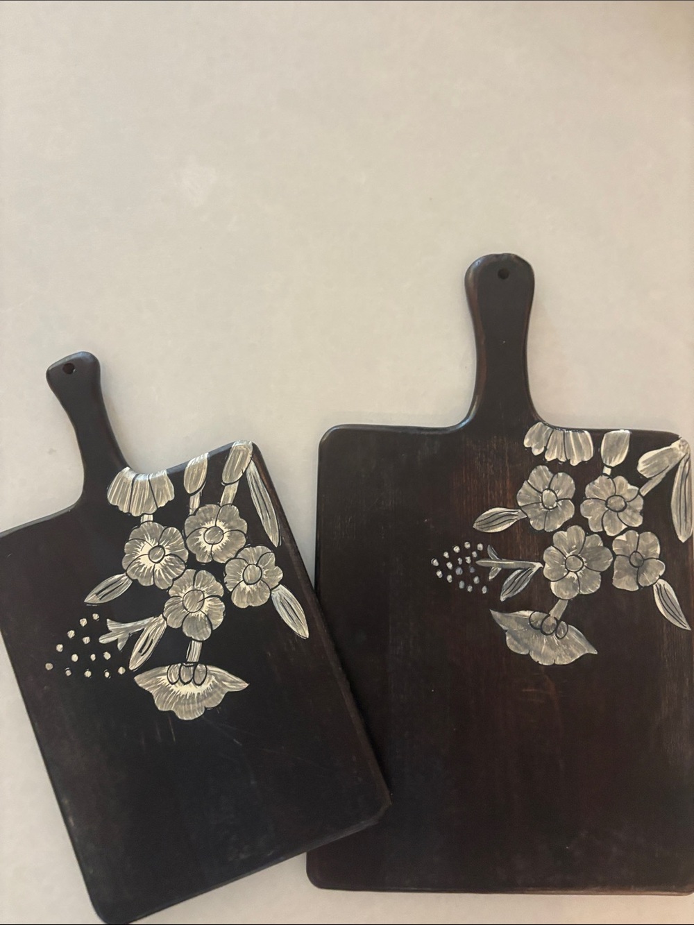 Dark Wood Floral Serving Boards - Set of 2